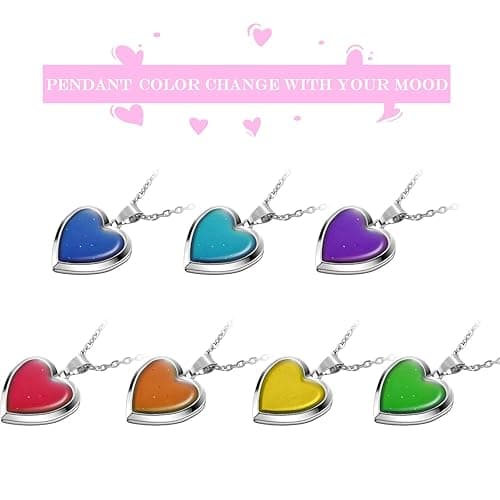 Hicarer Heart Mood Locket Necklace for Girls Kids Locket Color Changing Necklace Stainless Steel Temperature Sensing Mood Heart Shape Photo Pendant Birthday Valentines Gift - 4 thumbnail 2