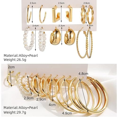 41Pairs Gold Hoop Earring Sets for Women, Fashion Chunky Pearl Earrings Multipack Twisted Statement Earring Pack Small Pearl Earrings for Gift ﻿ thumbnail 2