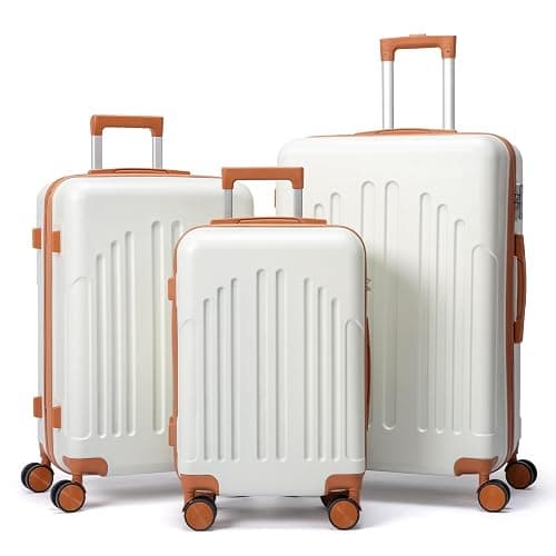 Karl home Luggage Sets 3 Piece, ABS Hardside Suitcase Set with Double Spinner Wheels & TSA Lock for Travel Business, 3-Piece Set (20/24/28), White & Brown - Image 1