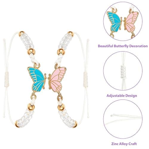 simarro 2pcs Matching Bracelets, Butterfly Friendship Bracelets Adjustable Strand Best Friends Bracelet, Handmade Charm Couples Jewelry Gifts for Women Couples Friend thumbnail 7