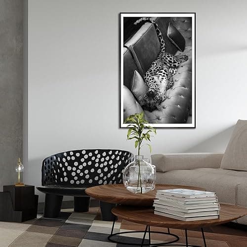 Maximalist Cheetah Posters Funky Panther on The Sofa Wall Art Fashion Black and White Decor Trendy Leopard Print Canvas Vintage Animal Artwork for Dorm Living Room Batchroom 12x16in Metal Black Frame thumbnail 5