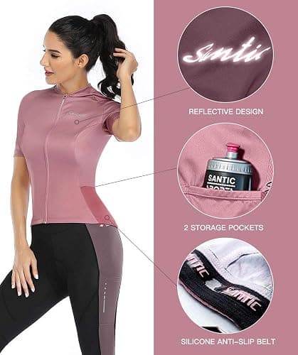 Santic Women's Cycling Jersey Short Sleeve Biking Shirt Full Zip Tops with 3 Pockets Breathable Quick Dry thumbnail 4