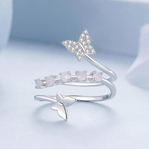 925 Sterling Silver Rings for Women Mermaid Tail/Daisy Bee/Flower/Butterfly Ring Dainty Stackable Rings Ajustable Cute Ring for Girls thumbnail 7