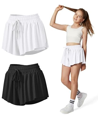 Ewedoos 2 in 1 Flowy Shorts Girls Butterfly Athletic Shorts Size 10-12 Cute Preppy Trendy Shorts Skirt for Teen Girls - Image 1