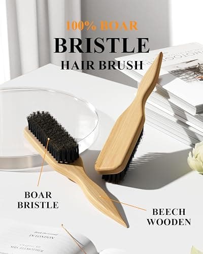 Boar Bristle Slick Back Hair Brush - Smooths Flyaways, Tames Frizz - Soft Smoothing Hairbrush to Create Sleek Ponytails, Buns & Styling Edges - Teasing Brush for Women & Men with Fine/Medium Hair thumbnail 2