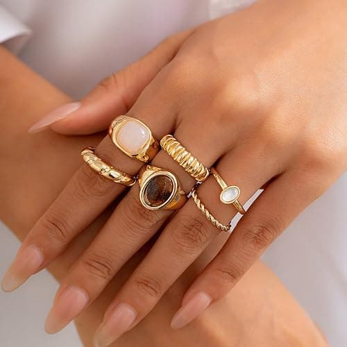 ONBRIG Chunky Rings for Women Adjustable Stackable Rings for Women Thick Ring Trendy Statement Ring Dainty Chunky Jewelry thumbnail 3