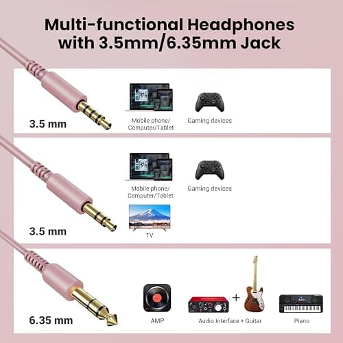 OneOdio Wired Over Ear Headphones Studio Monitor & Mixing DJ Stereo Headsets with 50mm Neodymium Drivers and 1/4 to 3.5mm Jack for AMP Computer Recording Podcast Keyboard Guitar Laptop - Pink thumbnail 3