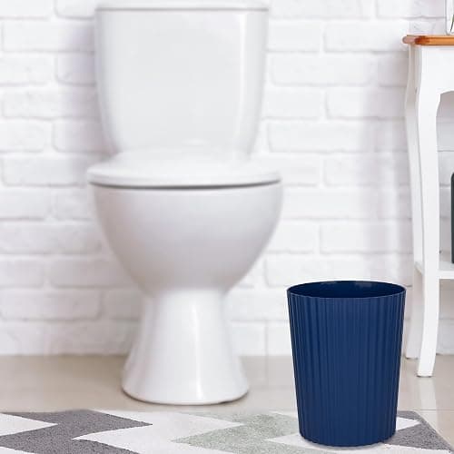 JiatuA Small Trash Can Plastic Wastebasket Round Garbage Container Bin for Bathroom, Kitchen, Bedroom, Home Office, College Dorm, Navy Blue thumbnail 4