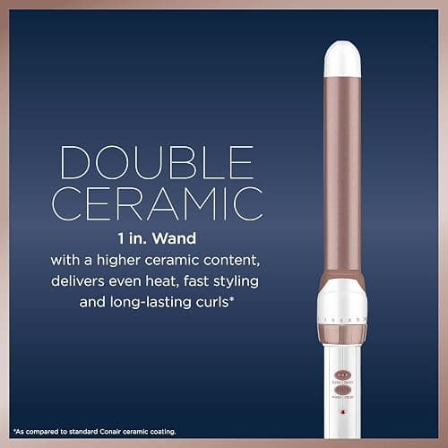 Conair CD705GNC Double Ceramic 1-Inch Curling Wand, 1-inch barrel produces classic long-lasting curls – Hair curler for short, medium, and long hair, Up to 400˚F high heat with Turbo Boost, Dual Voltage thumbnail 2