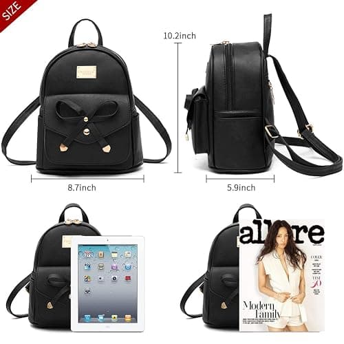 I IHAYNER Girls Bowknot Cute Leather Backpack Mini Backpack Purse for Women thumbnail 4