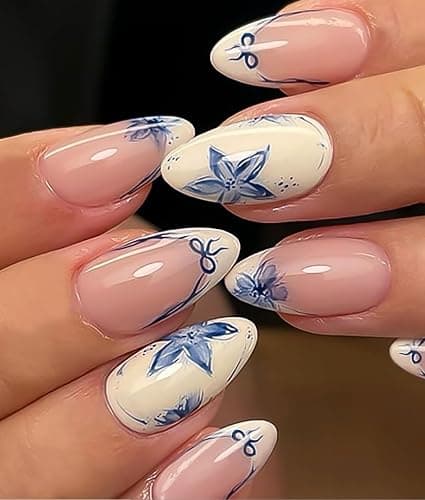 JMEOWIO Semi Cured Gel Nail Strips Flower French Tip Gel Nail Stickers Wraps UV/LED Nails Art Design Decoration Accessories - Image 1