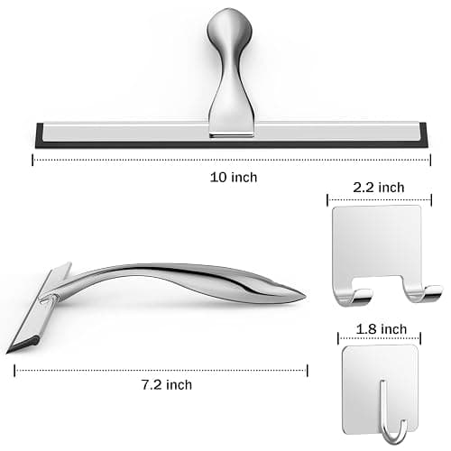 All-Purpose Stainless Steel Shower Squeegee for Shower Glass Door with 2 Adhesive Hooks, Bathroom Cleaner Tool Household Window Mirror Squeegee , Cleaning Tile Wall, Car, 10 Inch Silver thumbnail 3