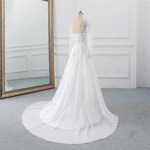 Findlovewedding Wedding Dresses for Bride with Lace Appliques Chiffon A Line Women Dress Long Sleeves Beach Bride Dress thumbnail 4