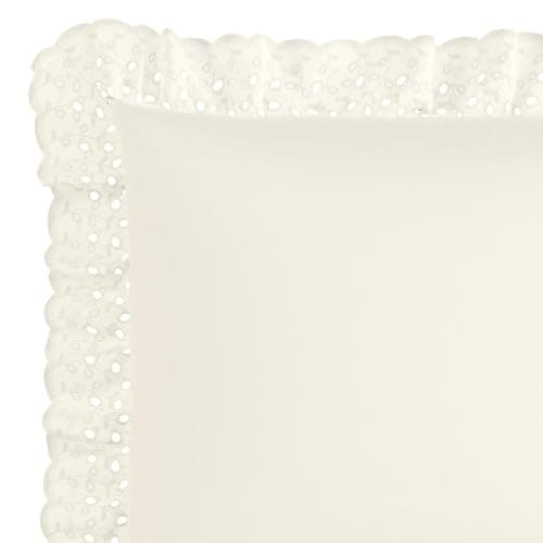 FRESH IDEAS Ruffled Bed Pillow Shams with Embroidered Eyelet Detail, Standard, Ivory, 2-Pack thumbnail 4