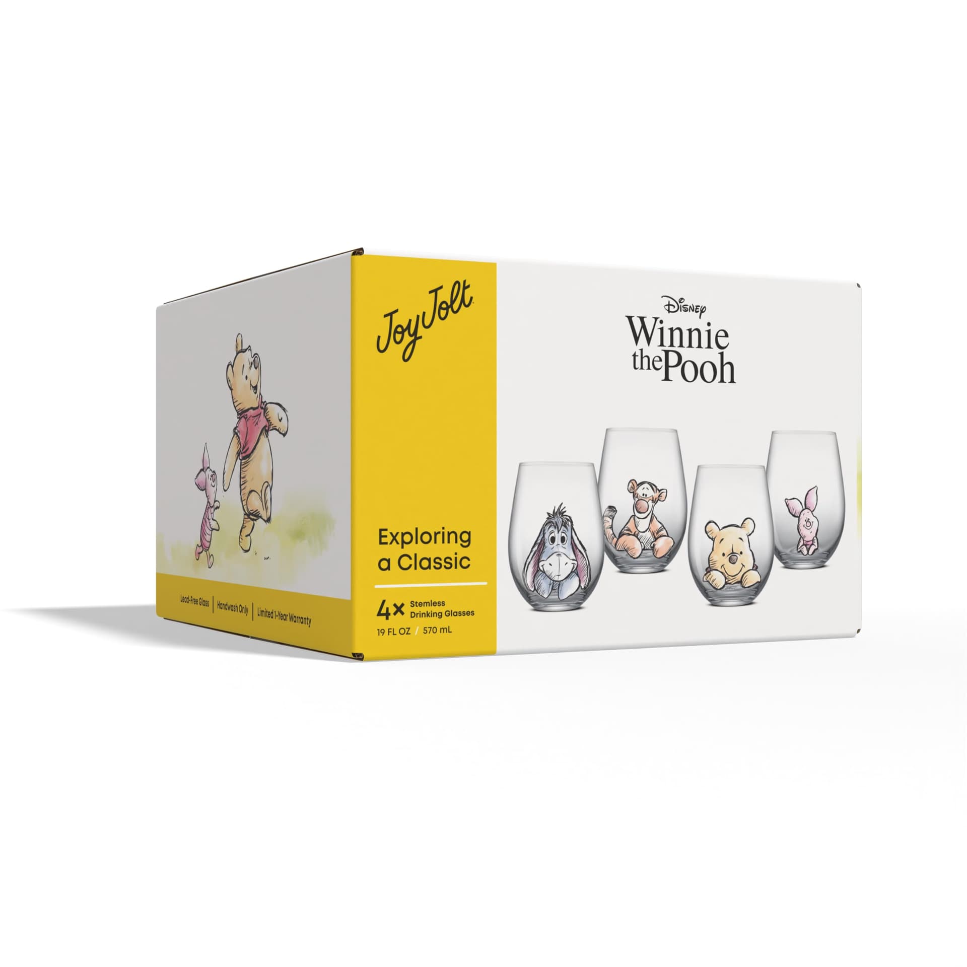 JoyJolt Vasos de Vidrio Winnie the Pooh de 19 Onzas, Juego de 4 Tazas de Cocina sin Tallo, Regalo para Adultos thumbnail 9