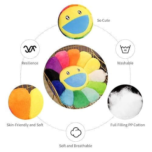 FIONOUT Flower Pillow, Flower Shaped Throw Pillow, Flower Face Floor Cushions Floor Pillow, Colorful Sunflower Plush Pillow, Cute Room Decor Decorative Pillows for Sofa Bedroom Car (40cm/15.7in) thumbnail 4