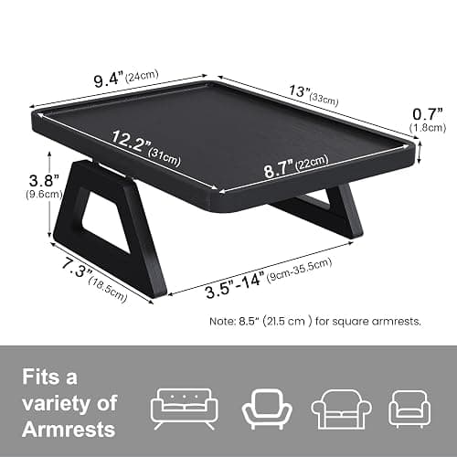 Danfoxer Couch Arm Tray,Bamboo Folding Sofa Tray,Sofa Armrest Trays Clip-On Couch Desk for Drinks,Snacks,Phone,Remote Control（Black） thumbnail 2