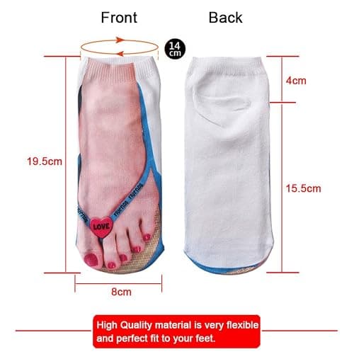 Flip Flop Funny 3D Print Girls Foot Socks - Women's No Show Socks, 3 Pairs (6-10) thumbnail 7