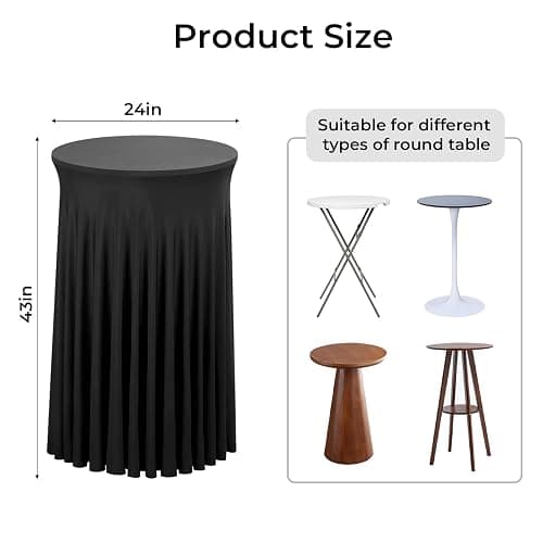 Babenest 24"x 43" Round Cocktail Table Skirt, 6 Pack Spandex Stretch Round Tablecloths with Natural Wavy Drapes, Fitted High Top Bar Cocktail Table Covers for Wedding Party Birthday Banquet (Black) - Black - 6 thumbnail 3