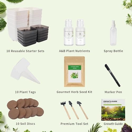 10-Set Indoor Herb Garden Starter Kit, 7 Seeds Growing into Basil, Parsley, Thyme, Mint, Cilantro, Dill, Oregano Including 10 White Pots, Markers, Nutritional Soil, Ideal Christmas Gifts for Women thumbnail 2