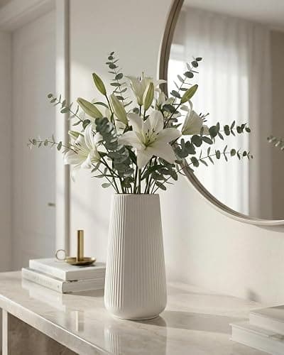 White Ceramic Vase, 8 Inch Flower Vases for Pampas Grass and Dried Flowers, Modern Vase for Living Room Table, Kitchen Shelf, Wedding Centerpiece Decor thumbnail 2