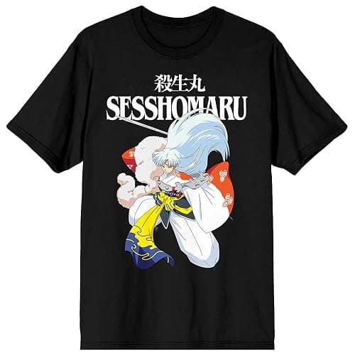 Inuyasha Manga Series Sesshomaru Character with Kanji Black Graphic Tee - Image 1