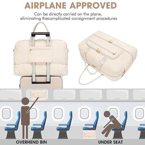 Weekender Overnight Bag Women: Large Travel Duffle Bag with Shoe Compartment & Wet Pocket Carry On Tote Bag Gym Duffel Bag with Toiletry Bag Bag for Hospital Beige thumbnail 4