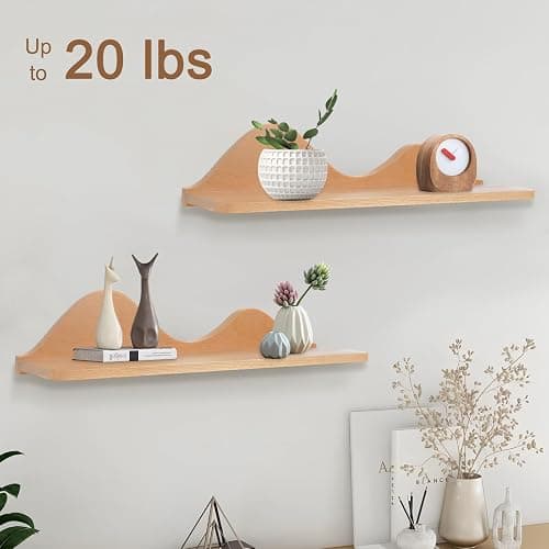 Wood Floating Shelves Wall Mounted Set of 2 for Wall Decor, Natural Wood Floating Shelves for Living Room/Bedroom/Kitchen Decor Storage (Natural) - Natural thumbnail 2