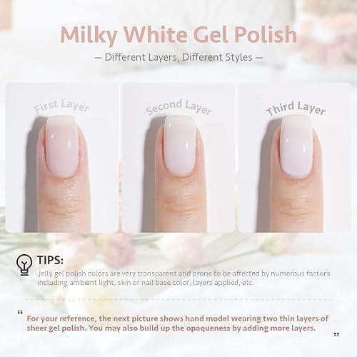 GAOY Milky White Gel Nail Polish, 16ml Nude Color 1482 Soak Off UV Light Cure Gel Polish for Nail Art DIY Manicure at Home thumbnail 2