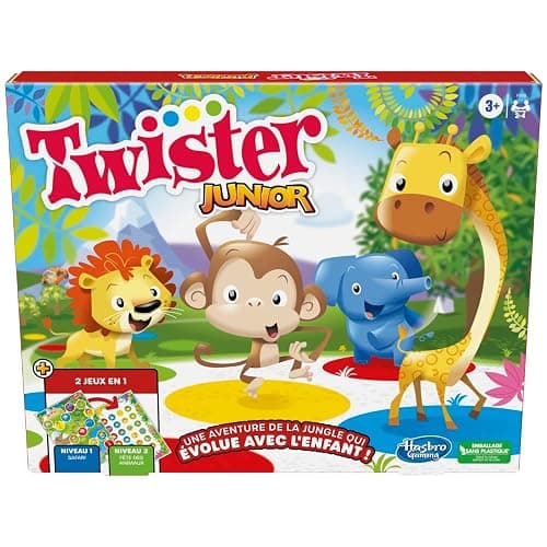 Jeu Twister Junior, Tapis réversible Aventure de la Jungle, 2 Jeux en 1, Jeu de Groupe d'intérieur pour 2 à 4 Joueurs - Image 1