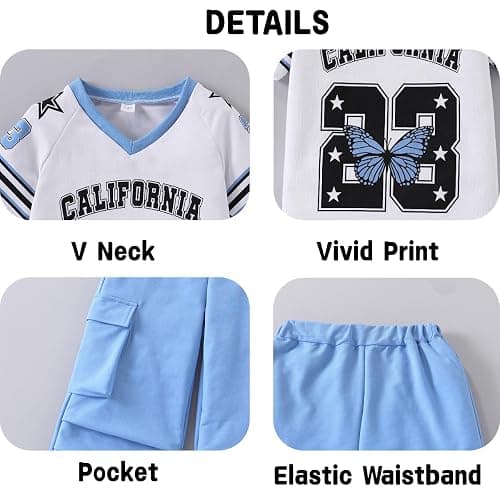 Afsmlys Tween Girls Clothes Short Sleeve Graphic T-Shirt Top + Cargo Pants 2pcs Outfit Set, Size 7-15Years thumbnail 6