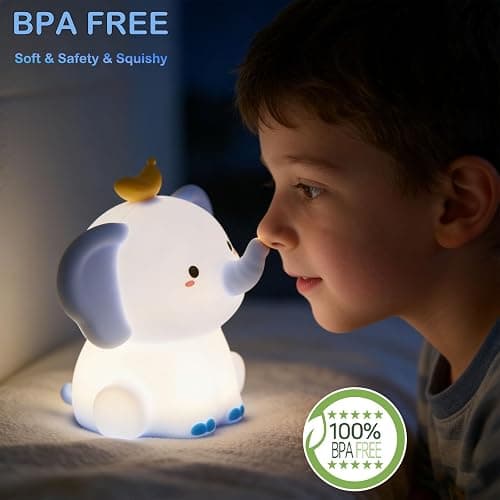 Elephant Lamp, Elephant Cute Night Light Gifts, Rechargeable Bedside Nightlight, Dimmable Squishy Silicone Animal Touch Lamp, Baby Room Decor, Small Night Light for Kids Teens Boys Girls Lovers thumbnail 4