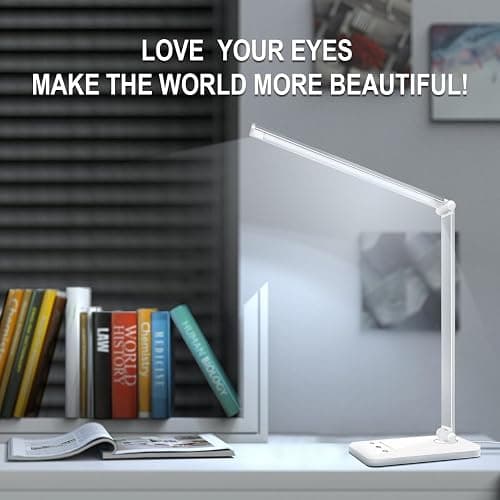 White crown LED Desk Lamp Dimmable Table Lamp Reading Lamp with USB Charging Port, 5 Lighting Modes, Sensitive Control, 30/60 Minutes Timer (White, First-Generation) - Silver - first-generation thumbnail 8