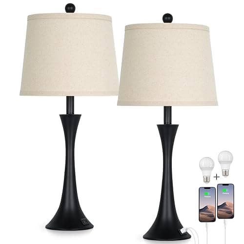 Rinweey 27.5" Table Lamps Set of 2, Touch Bedside Lamps with USB C+A Ports, 3 Way Dimmable Nightstand Lamps for Bedroom, Living Room, Office, Black Lamp with Beige Lampshade, Bulbs Included thumbnail 7