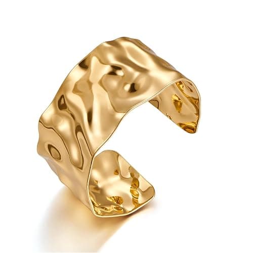 WOWORAMA Hammered Chunky Cuff Bracelets for Women Vintage Boho Wide Bangle Bracelets Irregular Statement Bracelet Thick Arm Cuff Gold Silver Bracelet - Image 1