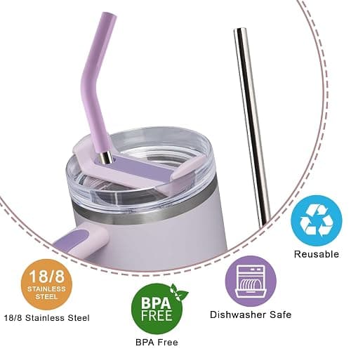 Replacement Straws for 40oz Tumblers,Metal Straws Reusable Compatible with Stanley 40oz Cup, 40 oz Tumbler Straw,4 Pack 12" Extra Long Stainless Steel Straws with Silicone Tips and Cleaner Brush thumbnail 6