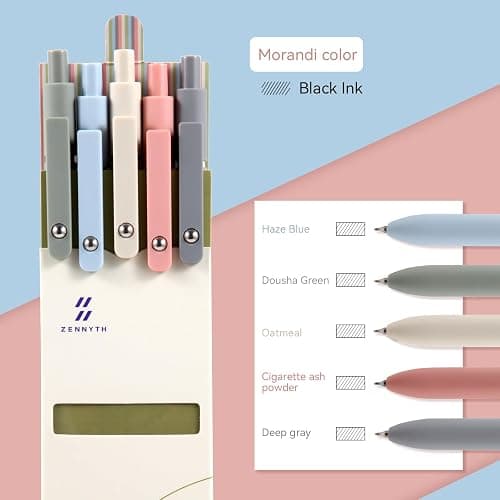MengRan Gel Ink Pens Set,0.5mm Fine Point Tip,Quick Drying Ink, Cute Fancy Pens for Women Gifts for Women (5 Pcs Morandi-Black Ink) thumbnail 3