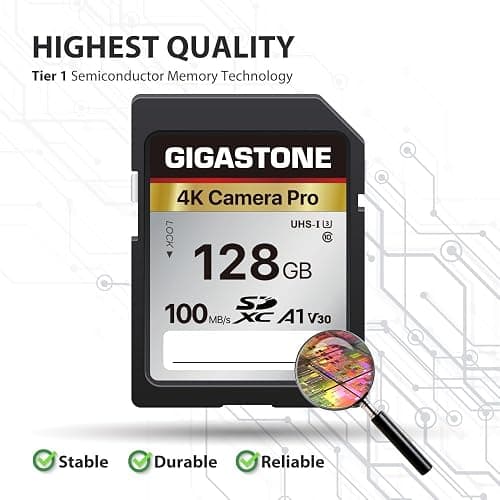 【5-Years Data Recovery】 GIGASTONE 128GB SDXC Memory Card 4K Pro Series Camera Transfer Speed Up to 100MB/s Compatible with Canon Nikon Sony Camcorder, A1 V30 UHS-I Class 10 for 4K UHD Video thumbnail 7