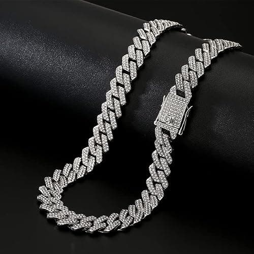 UILZ Mens Cuban Link Chain 18k Gold Silver Miami Cuban Necklace Cuban Chain 18/20/24inch Bling Diamond Iced Out Hip Hop Jewelry for Women thumbnail 4