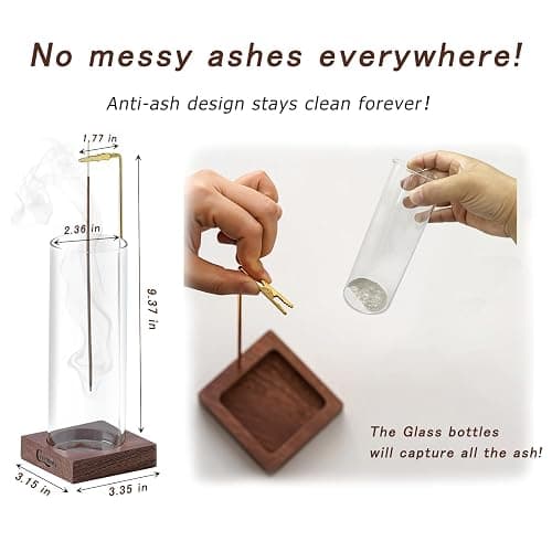 Ceremony Incense Holder, Wooden Incense Holder for Sticks with Glass Ash Catcher, Anti-ash Incense Burner with 20 Incense Sticks and a Ash Brush for Meditation Yoga Spa Room Decor thumbnail 3