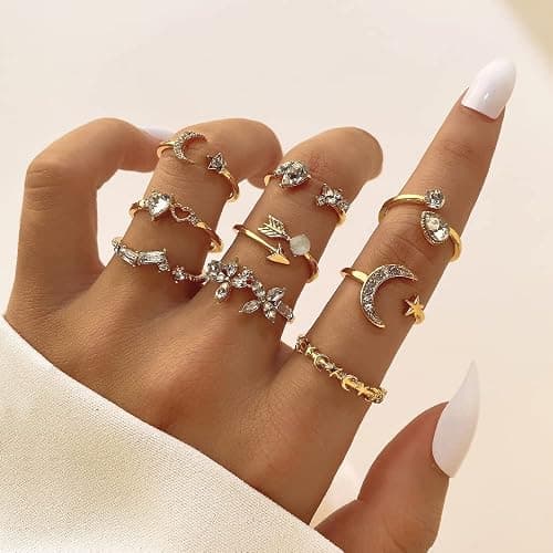 KISS WIFE Golden Stackable Moon Star Knuckle Rings Set for Women, Boho Dainty Lightweight Stacking Rings, Vintage Midi Rings Pack, Trendy Jewelry thumbnail 4