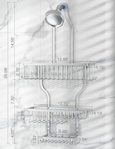 YASONIC Shower Caddy Hanging - Never Rust Shower Organizer - Aluminum Over The Head Caddy with 10 Hooks for Razor/Sponge - Rack with Soap Basket - Silver thumbnail 2