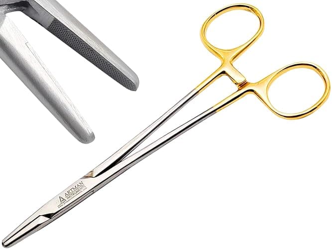 ARTMAN INSTRUMENTS Mayo Hegar Needle Holder 6" Tungsten Carbide Inserts, Gold Plated Needle Driver with Strong Lock, Serrated Jaws for Precise Suturing, Autoclavable - Image 1