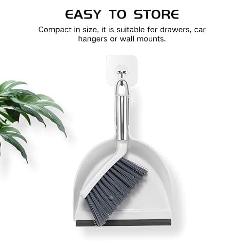 NACENA Mini Broom and Dustpan Set, Small Dust Pan and Brush Set with Handle Dustpan Teeth for Cleaning Hair Suitable for Office Desks Drawers Sofas Outdoor Camping, White & Gray thumbnail 7