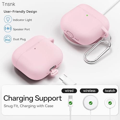 TNSNK for AirPods 4 Case Pink with 3-in-1 Cleaner Kit & Keychain, Skin-Soft Silicone 360° Full Protection iPod 4 Case Cute Compatible with Apple Airpods 4th Gen 2024 Cover for Women Girly, Lightpink thumbnail 6
