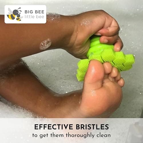 Big Bee, Little Bee - Kids Original ScrubBEE, 100% Silicone Childrens Bath Scrubber, Promotes Effective Independent Hand & Body Washing, As Seen on Shark Tank (Marigold) thumbnail 5