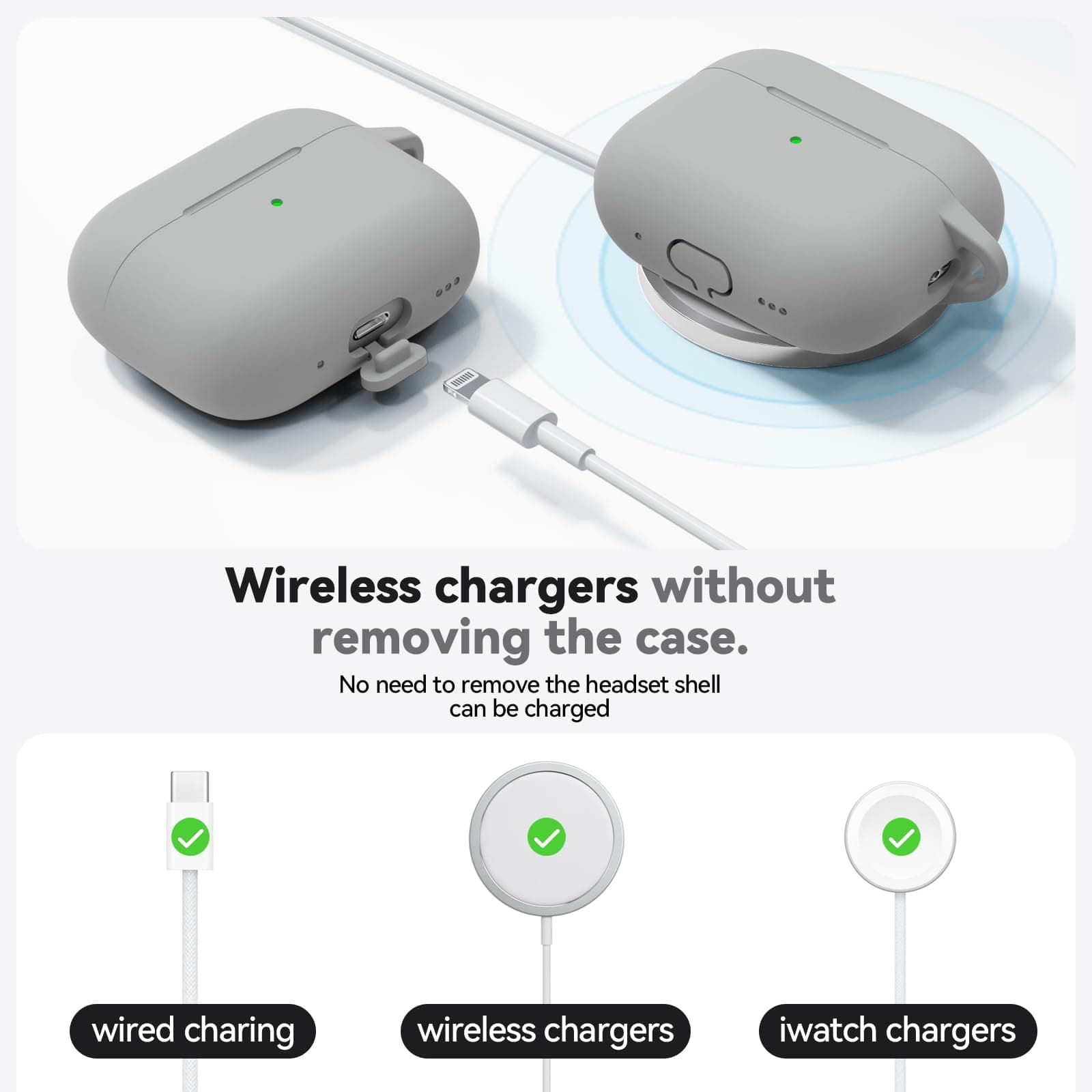 Ljusmicker for AirPods Pro 3 Case 2025 with Cleaner Kit,Soft Silicone Protective Cover for Apple AirPods Pro 3rd Generation Case for Women Men,AirPod Pro 3 Cases Accessories with Keychain-Light Grey thumbnail 4