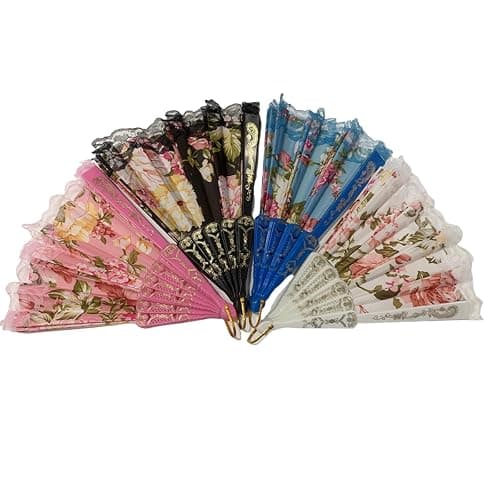 sehtorry 4 Pack Spanish Style Floral Folding Fans Ladies Lace Handheld Fans for Party Wedding Dancing and Home Decoration thumbnail 3