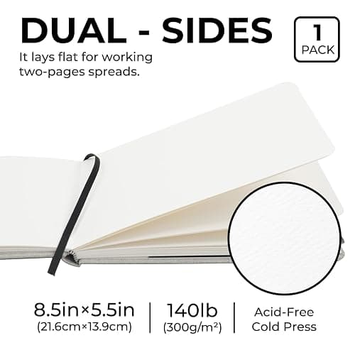 Funto Watercolor Journal, 8.5x5.5, 48 Pages, Cold-Pressed, Inner Paper Pocket and Elastic Band, Art Supplies for Mixed Media thumbnail 2