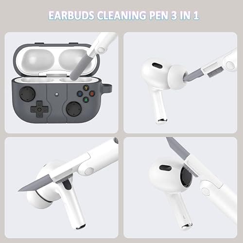 R-fun Compatible with AirPods Pro 2nd/1st Generation Case Cover with Cleaner Kit, Classic Handheld Game Console Design Case Soft Skin Silicone Protective for Apple AirPods Pro 2/1 Charging Case,Grey thumbnail 3